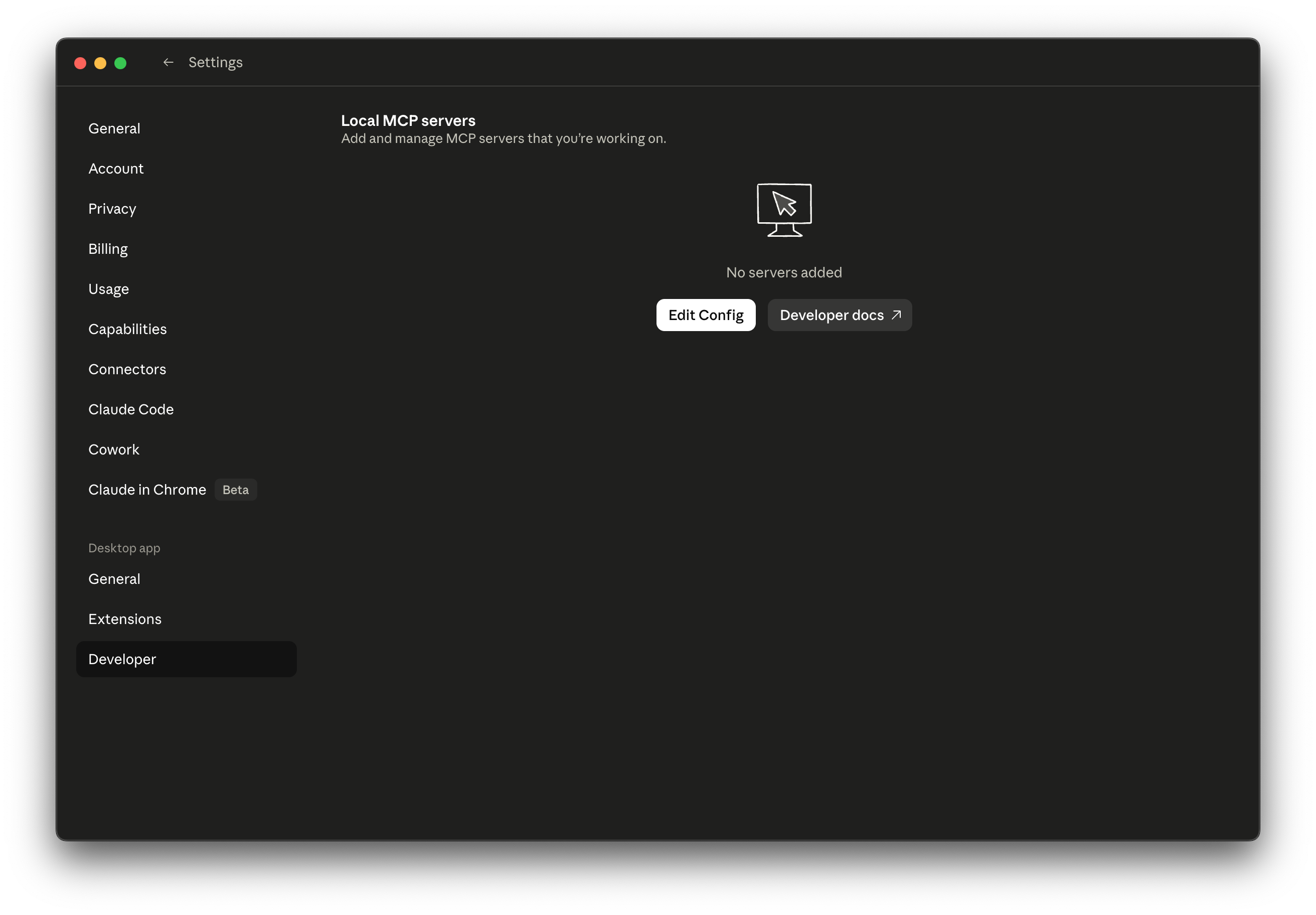 Settings → Developer → Edit Config